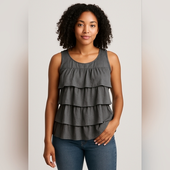 J.crew Womens Ruffle Raw Hem Sleeveless Shirt/Top Sz 0 Side Zip 100% Silk - Picture 1 of 7